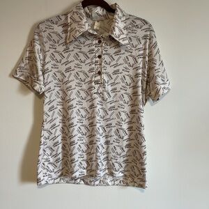 VTG Retro Tourist Classic Polo Large Travel Point Collar Shirt White Brown